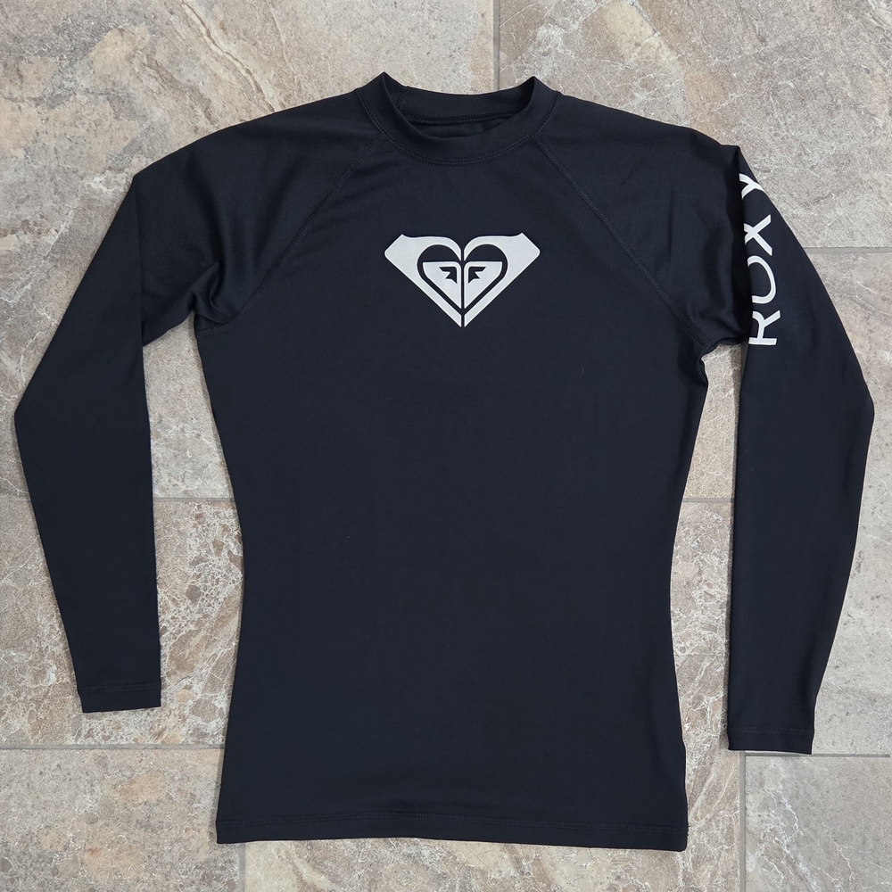 Roxy Black Long Sleeve‎ Rash Guard Women L Ocean Sports